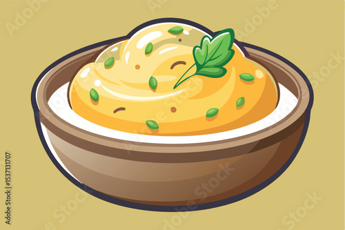 Creamy mashed potatoes topped with herbs in a bowl