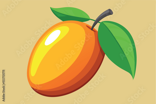 Bright orange fruit with green leaves on a light background in a stylized design