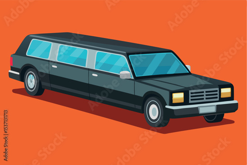 Elegant black limousine on a vibrant orange background perfect for special events and celebrations