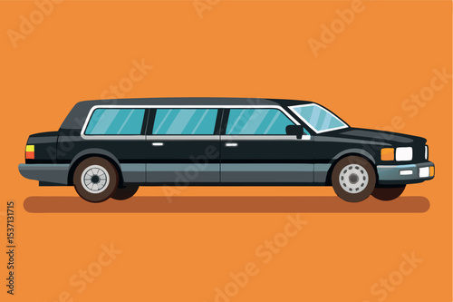 Elegant black limousine on a vibrant orange background showcasing sleek design and luxury appeal