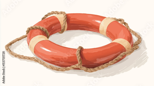 A digital illustration of an orange lifebuoy with off-white stripes. The lifebuoy is depicted from a slightly overhead angle against a plain white background.  The lifebuoy is shown with a