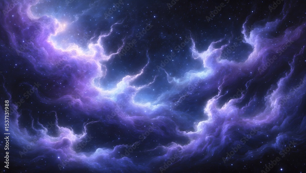Fototapeta premium Celestial Symphony: A breathtaking cosmic canvas of swirling nebulae, stars, and galaxies, bursting with vibrant blues, violets, and ethereal glows. A perfect image to use on background.