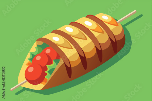 Savory taco with colorful toppings on a vibrant green background