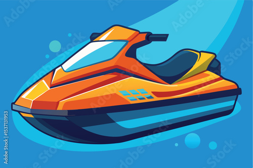 Bright orange jet ski gliding over clear blue water on a sunny day