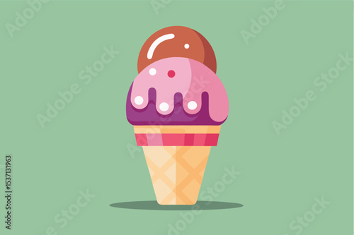 Delicious colorful ice cream cone with chocolate and strawberry flavors