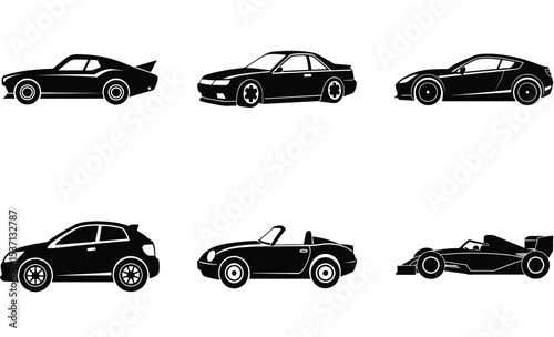 Futuristic & Concept Car Silhouette Vector Set – Innovative Vehicle Designs Featuring Sleek Lines, Advanced Shapes, and Sci-Fi Automotive Aesthetics for Future Mobility Concepts


