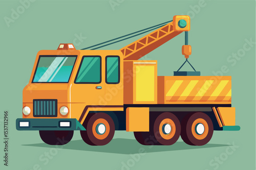 Bright yellow construction truck with crane illustration designed for construction projects and heavy lifting tasks