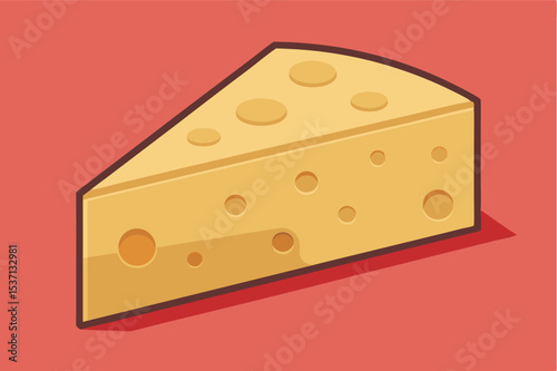 Yellow cheese wedge on a red background with dotted texture, ideal for food illustrations and culinary designs