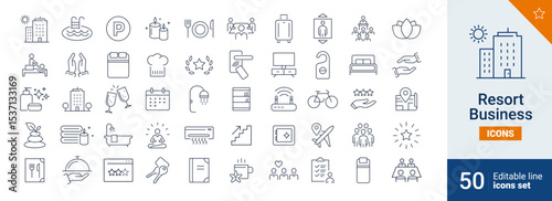 Resort icons Pixel perfect. Premium, sun, food, ...	
