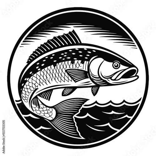 Trophy of a freshwater perch fish with realistic scales and water details ideal for fishing themes isolated on transparent background, png