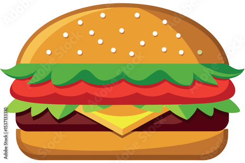 Colorful cartoon hamburger with lettuce and cheese