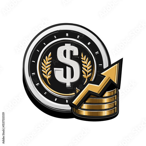 Money rise icon with coin and arrow stock vector