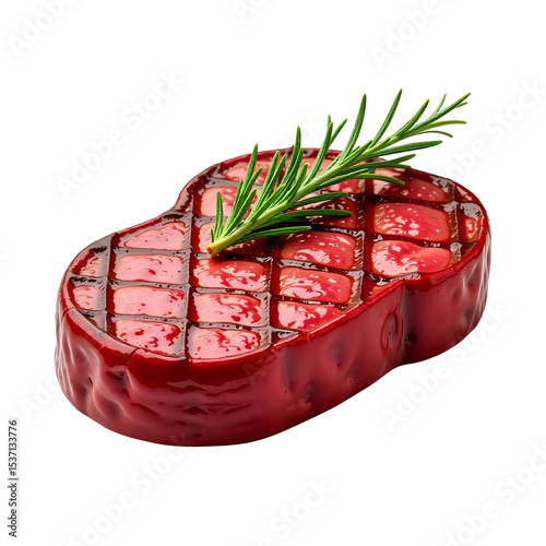 3D render, A grilled steak with rosemary on top, isolated on transparent background