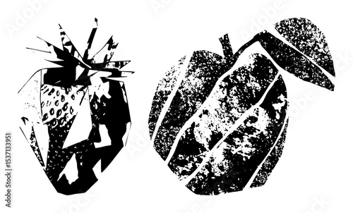 Vector Abstract fruit illustrations of strawberry and pear.