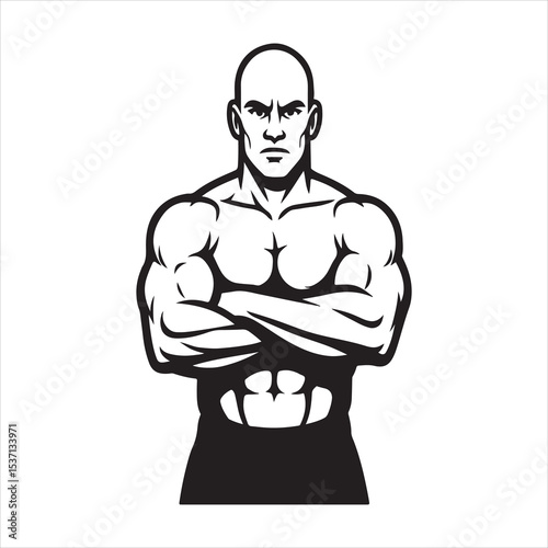 Strong Bodybuilder Standing with Arms Crossed in Powerful Pose.
