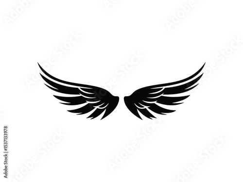 Flat Black Feathered Wings Icon