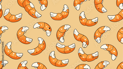 Seamless Pattern with Shrimp or Prawns Seafood Background Food Design