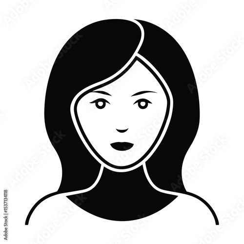Female Face. with long hair  vector Silhouette