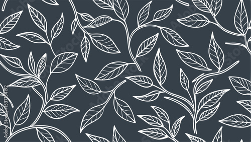 Seamless Leaf Pattern on Dark Background for Wallpaper or Fabric Design