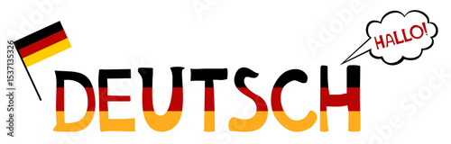 Deutsch. Translation: "German". Learning German. Online education concept. German language. Language education Vector illustration.