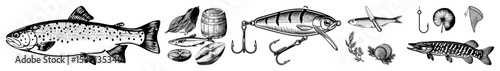 Vector Detailed of diverse fish fishing lures and hooks.