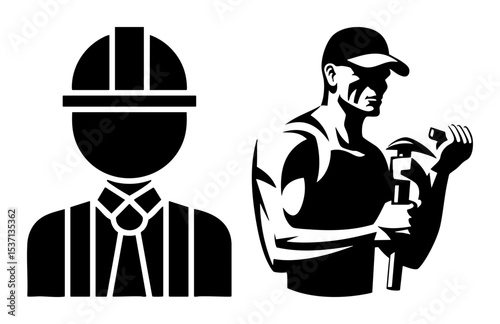 Vector Construction worker and safety depict industrial professions.