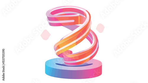The image depicts a stylized 3D rendering of a spiral form.  The spiral is composed of two intertwining bands exhibiting a vibrant gradient color transition from pink and orange at the top to