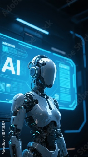 Advanced AI Robot in a Futuristic Interface Environment