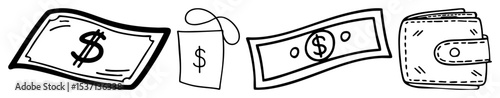 Vector Financial elements including dollar bills and a wallet .