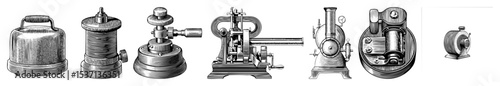 Vector Vintage scientific instruments featuring detailed apparatus and components.