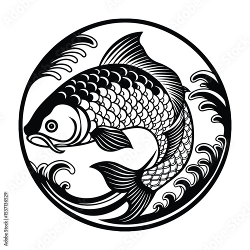 Black and white large mouth bass fish silheoute vector design
