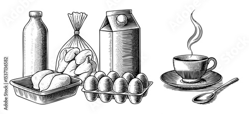 Vector Breakfast Still Life with Coffee Eggs and Pastries