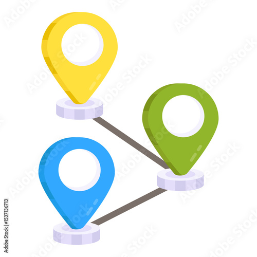 Colorful Location Pins Connected Route Map Navigation GPS App Icon Illustration
