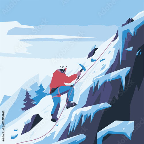Mountaineer climbing an icy mountain