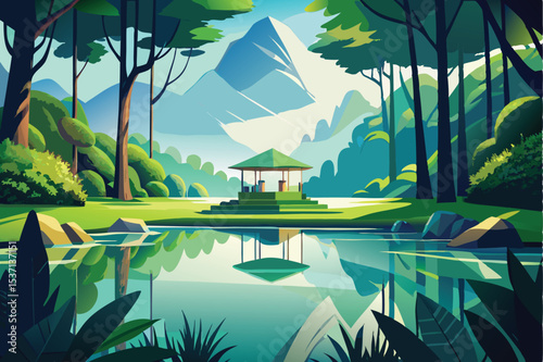 landscape with tropical forest and river