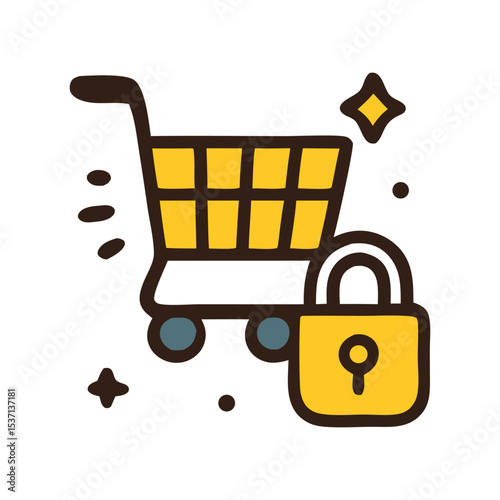 Secure online shopping cart, protected purchase, safe e-commerce transaction.