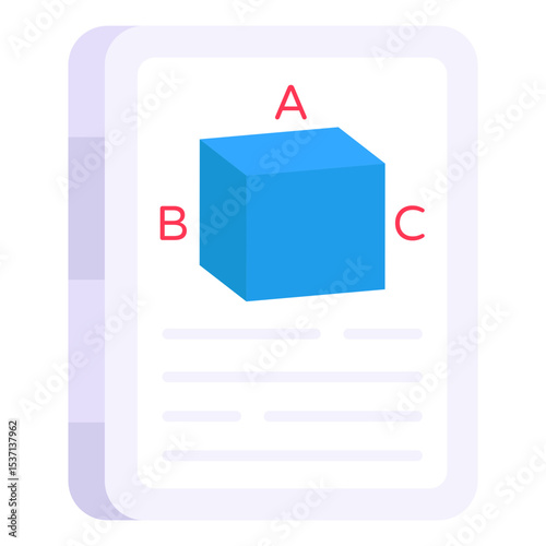 3D Cube Geometry Diagram Educational Illustration Document