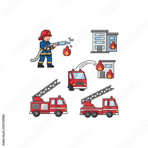 Firefighters and Emergency Response Vector Set
