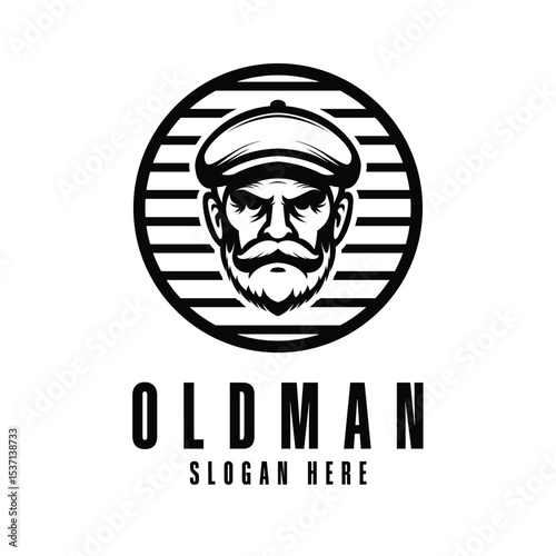 vintage old man logo design concept vector label circle