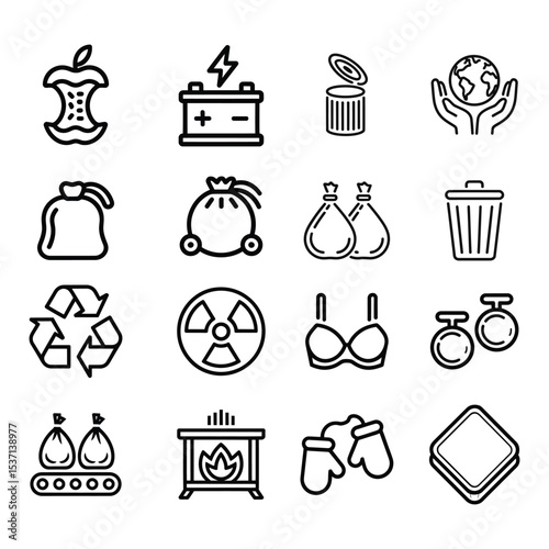 Waste Management and Environmental Outline Icon Set - Recycling Symbols