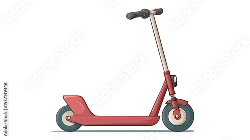 A digital illustration of a red retro-style scooter. The scooter is presented in profile view against a plain white background.  The illustration style is simple and clean, with slightly rounded