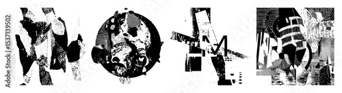 Vector Abstract typographic featuring bold fragmented letterforms.