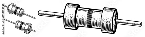 Vector Detailed of mechanical components with shafts and cylindrical housings.