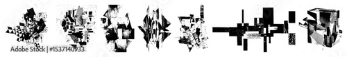 Vector Abstract geometric structures showcase dynamic fragmented compositions.