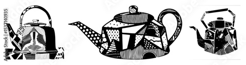 Vector Intricate teapots with geometric .