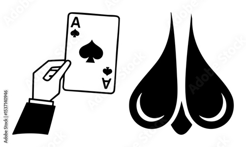 Vector Hand Holding Ace of Spades Playing Card with Spade Symbol