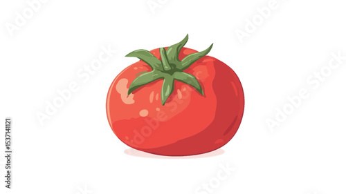 A digital illustration of a single, ripe red tomato against a white background. The tomato is depicted in a cartoonish style with a slightly glossy appearance.  It showcases a smooth
