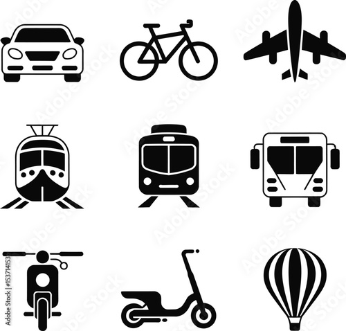 Stylized Transportation Icon Pack – Perfect for Digital & Print.