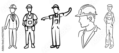 Vector Diverse construction workers illustrations showcase safety and .