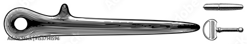 Vector Detailed of a vintage tool disassembled into components.